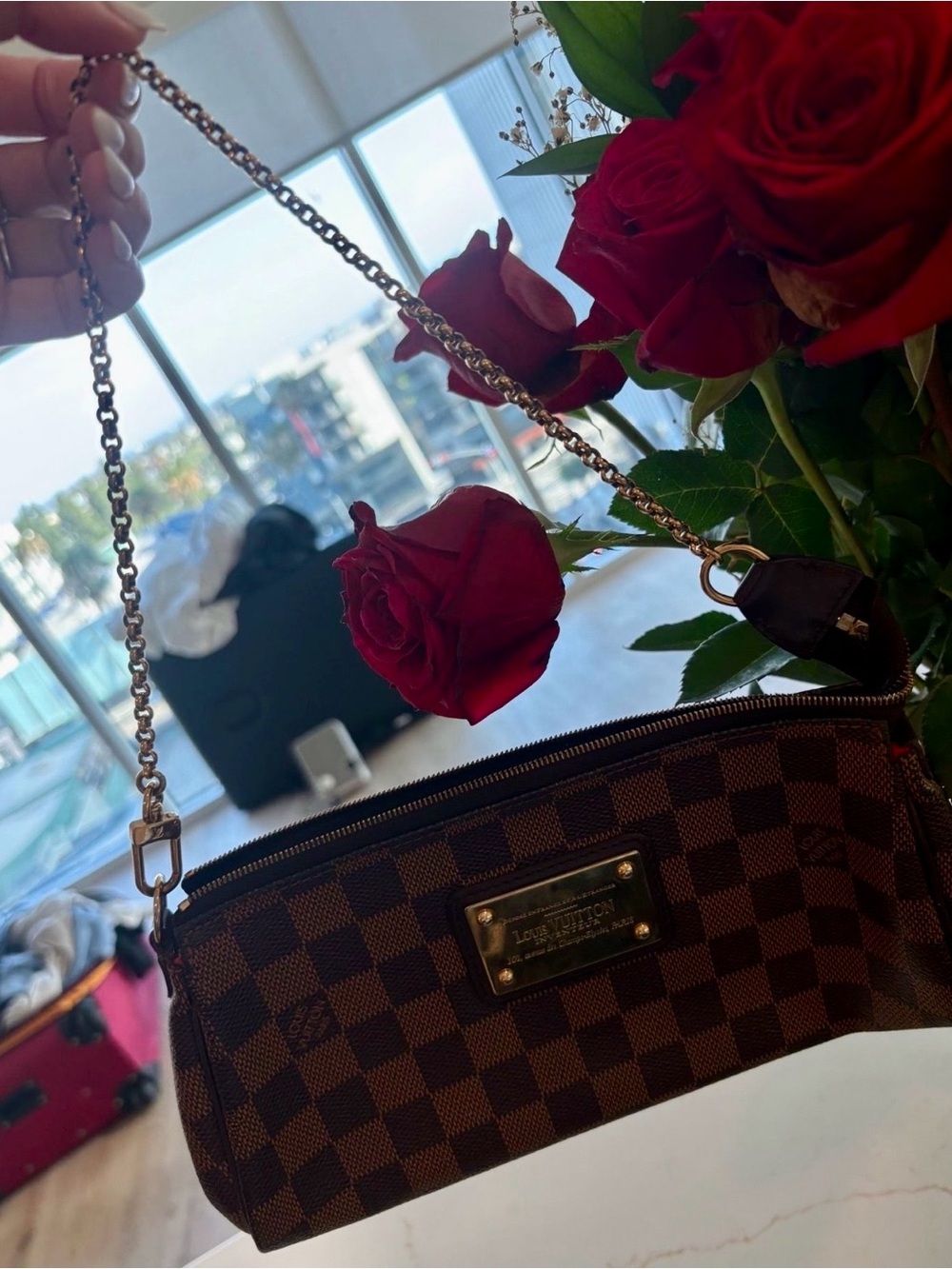 Rare* Louis Vuitton LV shoulder clutch bag with chain - ebene eva